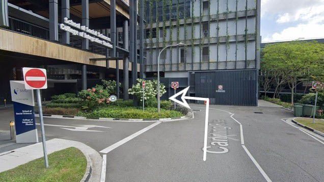 Drive past drop-off point and into the carpark