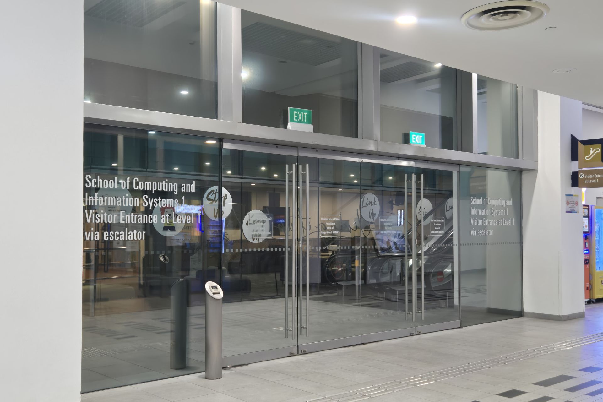 Exit through the glass door